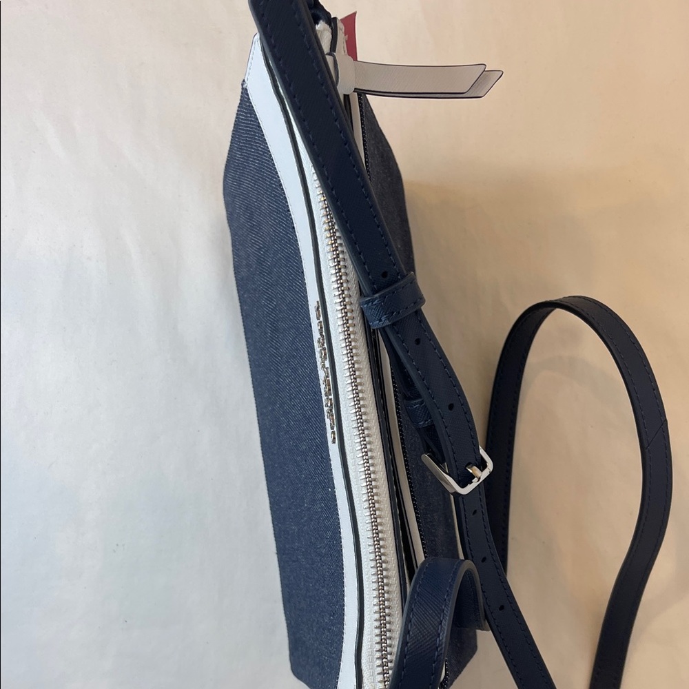 Kate Spade Denim Cameron Blue White Colorblock Top Zip Crossbody Retail $349 - Picture 6 of 12